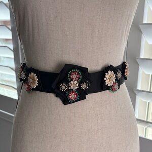Anne Fontaine Elegant Black Floral Embellished Belt